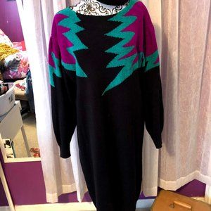 Vintage Sweater Dress with Purple & Green Design